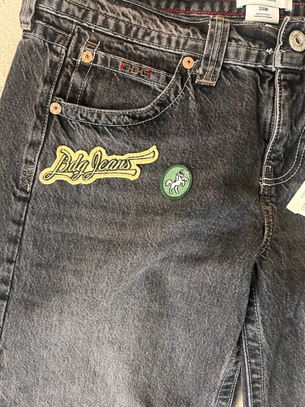 BDG Black Washed Patchwork Tiger Jeans - Picture 3 of 7